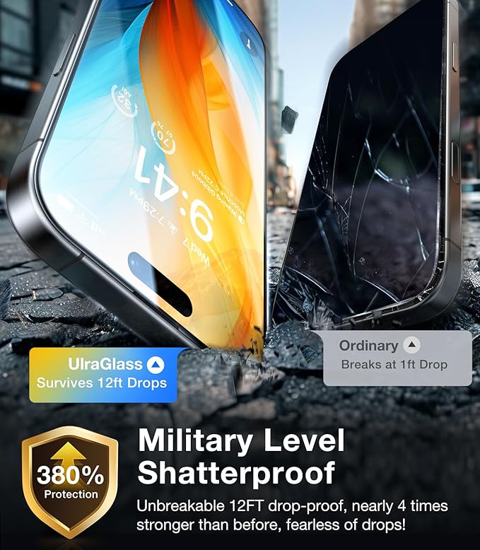 UltraGlass TOP 9H+ Glass for iPhone 16 Pro Max Screen Protector [Military Grade Shatterproof & Anti Glare] Screen Protector 16 Pro Max Tempered Glass Full Coverage, Longest Durable 16 ProMax, 1 Pack