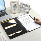 Jack&Chris Leather Portfolio, A4 Document Folder Legal Pad Padfolio, Professional Writing Letter Notepad Clipboard Sleeve Organizer, Resume Folio Binder for Men&Women,Black