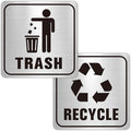 2PCS Recycle Stickers for Trash Bins, Self-Adhesive Waterproof Brushed Silver Trash and Recycling Stickers for Trash Can, Kitchen, Office, Garbage Bin Indoor, Outdoor Use