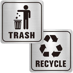 2PCS Recycle Stickers for Trash Bins, Self-Adhesive Waterproof Brushed Silver Trash and Recycling Stickers for Trash Can, Kitchen, Office, Garbage Bin Indoor, Outdoor Use