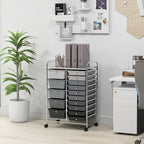 HAPPYGRILL 15-Drawer Rolling Cart, Storage Carts with Removable Drawers & Steel Frame, Utility Cart on Lockable Wheels for Home, School, Office, Black Gradient