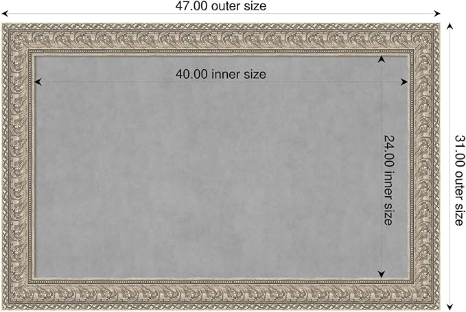Amanti Art Silver Framed Magnetic Board 31x47 Large Vision Board for use with Magnets, 100% Metal Sheet to Display Items as Office Decor or for Home Organization in mudroom, Kitchen or Kids Room
