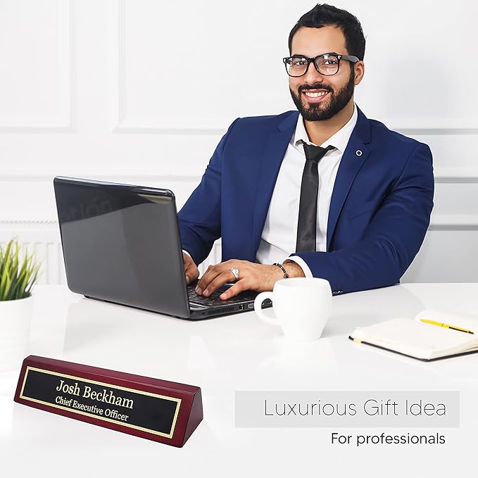 Business Wood Name Plate for Desk | Custom Desk Name Plate Personalized Gift for Office, The Perfect Engraved Name Plaque by Engraving International (2" x 10", Rosewood Piano Finish)