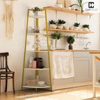 CAPHAUS Tall Corner Shelf Stand, 4-Tier Display Shelves, Ladder Corner Wood Storage Plant Bookshelf with Metal Frame, Versatile Shelving Unit Bookcase for Home Office Space, Gold