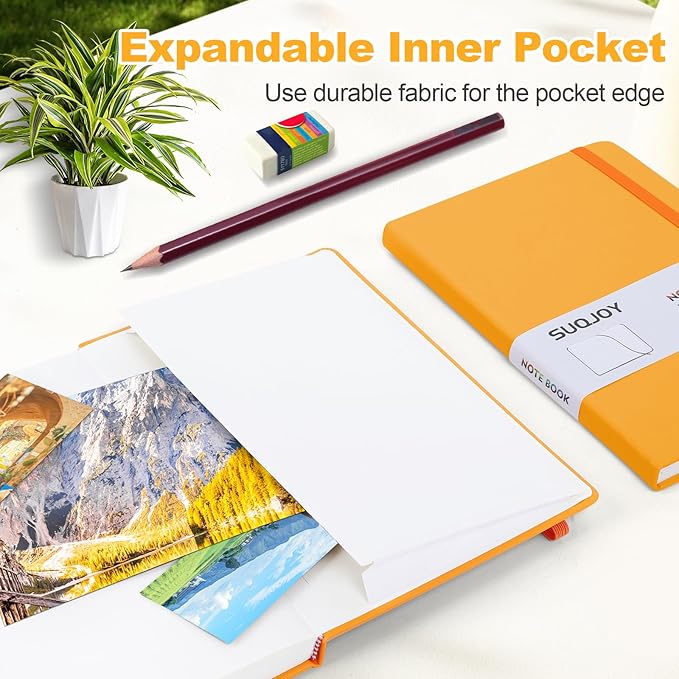 SUQJOY Lined Journal Notebooks for Writing, 100 GSM Thick Paper, 1 Pack Hardcover Notebooks, A5 College Ruled Notebook, Journaling Notebook for School/Travel/Office (Orange- 1 Pack)