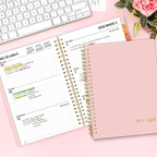 SUNEE 2026 Weekly and Monthly Planner - from January 2026 - December 2026, Daily Agenda Planner with Monthly Tab, Flexible Cover, Note Pages, Pockets, Bookmark, Spiral Binding, Pink, 6.4" x 8.3"