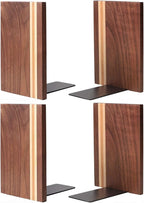 Muso Wood Artist Bookends, Decorative Bookshelf Book Ends Heavy Duty Bookends Desktop Organize Books Wooden Book Ends for Home Office Kitchen 6"x4" Walnut 4pcs