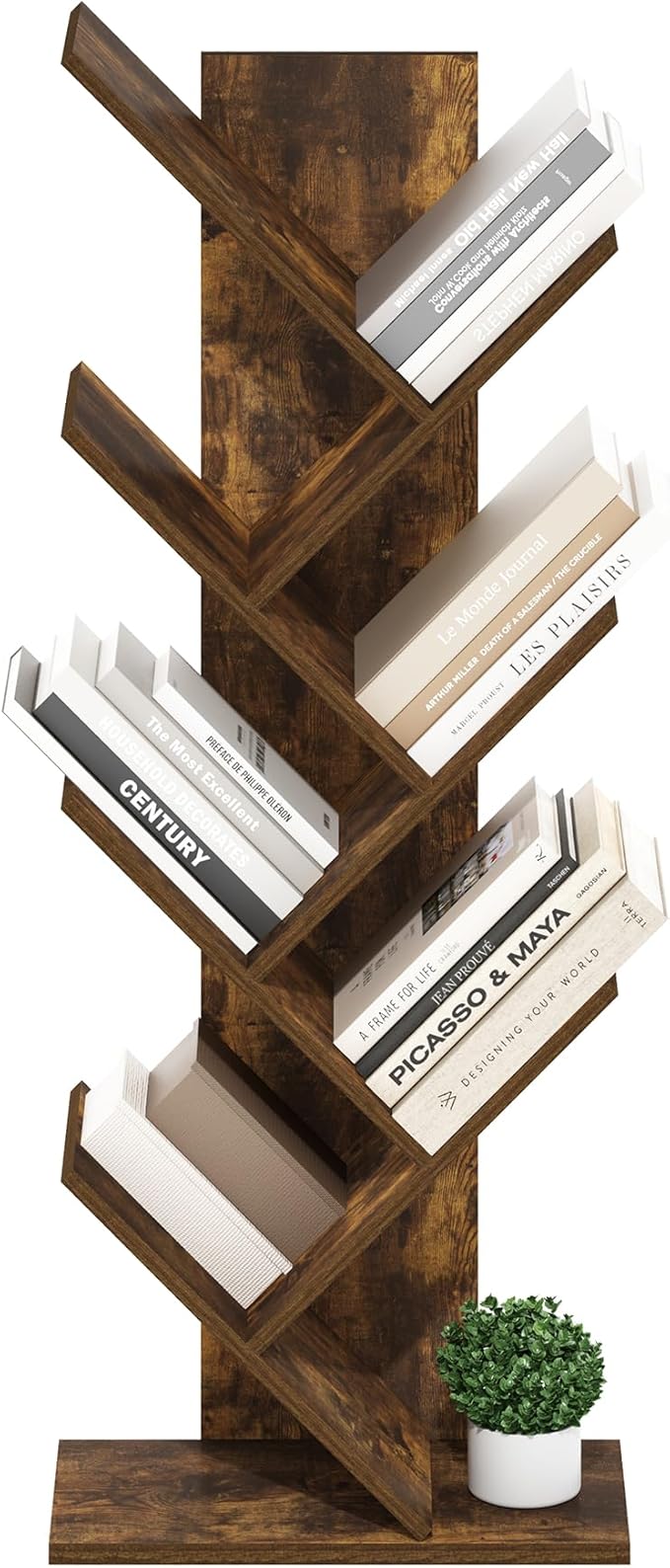 Furinno Tree Book Shelf, 7-Tier Bookshelf, Tree Bookcase for Room Decor, 8.4 x 15.7 x 39.4, for Living Room, Bedroom, Home Office, Amber Pine
