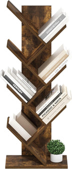 Furinno Tree Book Shelf, 7-Tier Bookshelf, Tree Bookcase for Room Decor, 8.4 x 15.7 x 39.4, for Living Room, Bedroom, Home Office, Amber Pine