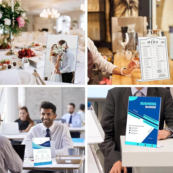 DECOHOBO 18 Pack Acrylic Sign Holder 8.5 x 11, Clear Plastic Display Stands for Tabletop, L-Shape Acrylic Stands for Flyers, Documents, Office, Restaurants, Vertical Sign Holder 8.5x11 for Desktop