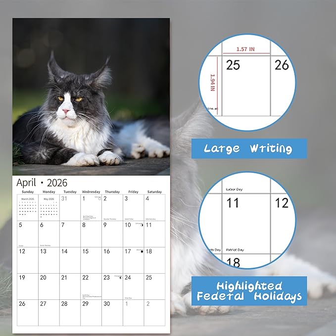 2026 Wall Calendar,Calendar 2026, November 2025 - December 2026, Wall Calendar Tuxedo Cats, 12" x 24" Opened,Full Page Months Thick & Sturdy Paper for Calendar Organizing & Planning