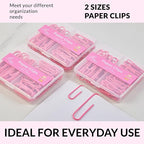 NEEWAY Colorful Paper Clips Assorted Sizes, Small and Large Paperclips, 210 Count, 3 Pack of 70 (Rose Pink)