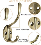 Homanu 14 Pack Coat Hooks Wall Mounted with 28 Screws, Heavy Duty Antique Brass Towel Hooks Metal Double Hooks, No Rust Retro Rustic Wall Hooks for Hanging Towel, Coat, Scarf, Bag, Hat, Cup, Key