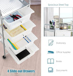 Giantex Rolling Cart with Drawers, Craft Organizer with Wheels, 4 Drawer Storage Container Bins for Home School Office Scrapbook Paper Tools, Clear White