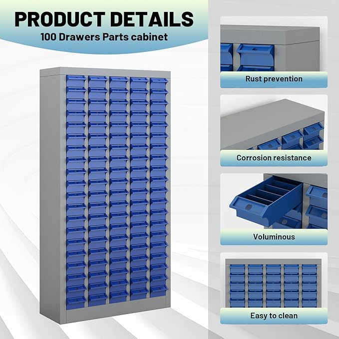 Exerock 100 Drawer Tool Storage Cabinet with ABS Drawers, Bolt and Nut Organizer Parts Box, Hardware Shelving Unit for Garage and Workshop