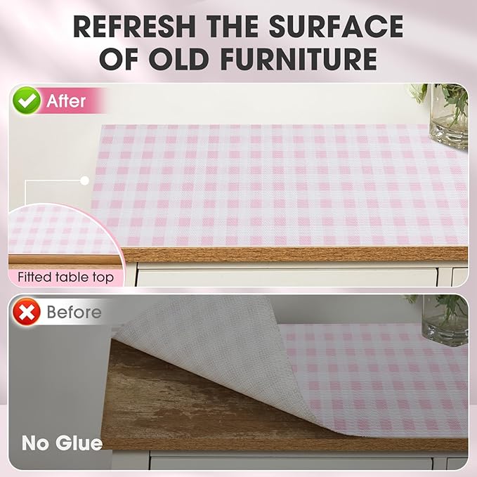 ALIUNI Drawer and Shelf Liner, Non-Slip Kitchen Cabinet Liners Non-Adhesive Thick Strong Grip Waterproof Washable Mats Protect Dresser Shelves Cupboard Bathroom Cabinets, Pink Plaid, 18 in X 10 FT