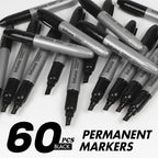 INTUNO Jumo Permanent Markers, 60 Count Black, Chisel tip, Oil-Based Permanent Markers, Waterproof and Fade-Resistant, for Paper, Wood, Metal, Glass and More