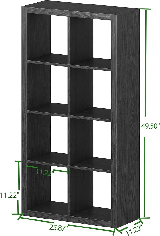 Bookshelf with Storage Bins, 8-Cube Storage Organizer, Modern Black Bookshelf for Bedroom, Multifunctional Display Cube Bookshelves for Living Room, Bedroom, Home Office