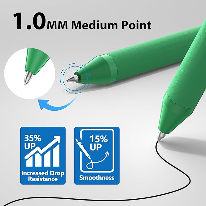 JIMMIDDA Ballpoint Pens Bulk - 107 Pcs Black Ink Pens in Bulk | 1.0 Medium Point Smooth Writing, Retractable No Bleed Ball Point Pen for Men Women (Green Barrel)