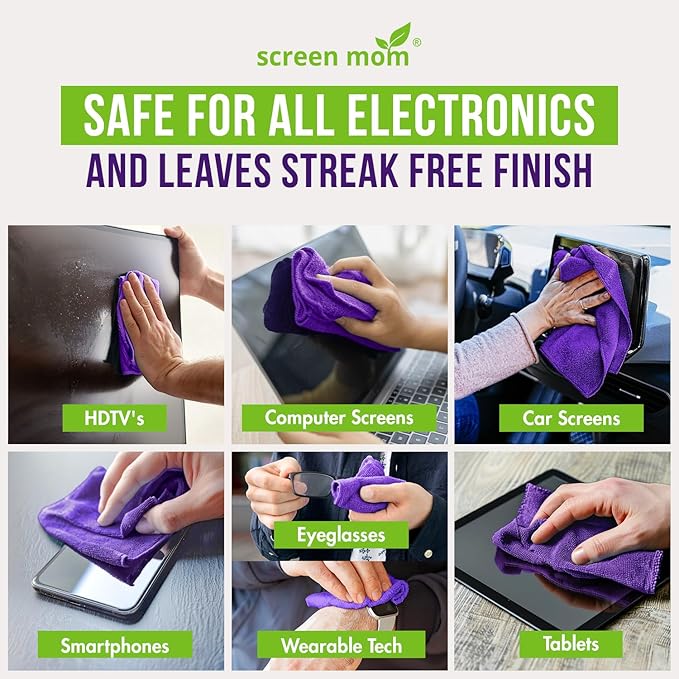 Screen Cleaner Spray and Microfiber Cloth 2-Pack (2x8oz) by Screen Mom-Screen Cleaner Spray and Wipe for TV, Computer, Phone, iPad, Car Screen Cleaning Kit Electronic Cleaner Spray