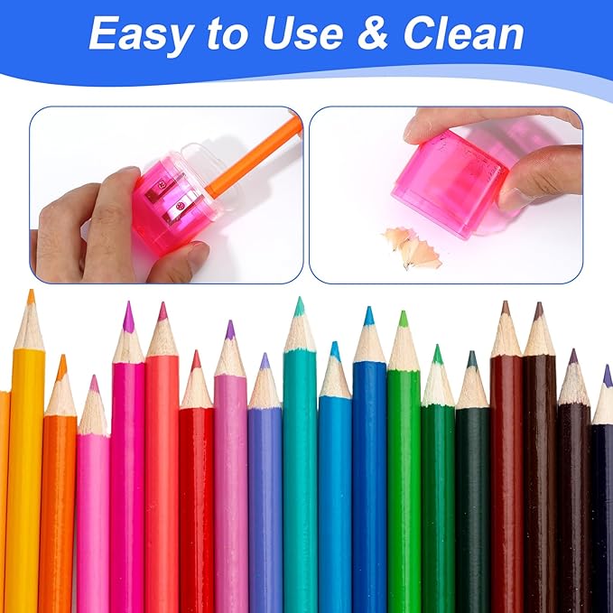 60 Pcs Manual Pencil Sharpeners with Lid, Double Hole Handheld Sharpeners for Office Home, 4 Colors
