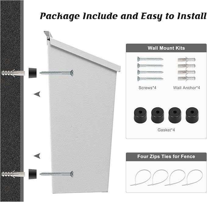 KYODOLED Wall-Mount Mailbox, Large Capacity Mail Box, Galvanized Steel Rust-Proof Metal Post Box, Mailboxes for Outside,15.7"x9.9"x4.9" White