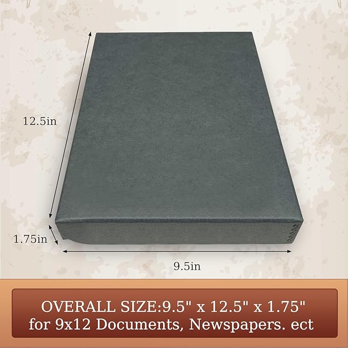 Golden State Art, Archival Folio Storage Box 9x12, Clamshell Design with Metal Edge, Preserve and Store Photos Documents Cards Prints Arts Crafts DIY, Gray, Pack of 2