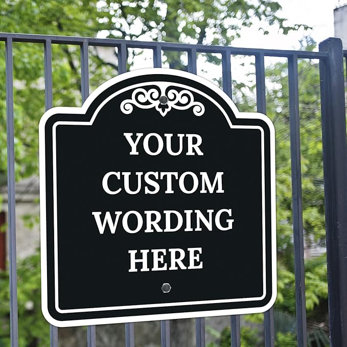 Custom Decorative Sign, Personalized Metal Sign for Business, Driveway, Home, Airbnb, Office Door Plaque, Black Background Sign, 24x24 Inches, ACM, Fade Resistant, Made in USA by Sigo Signs