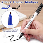 Janlaugh 2 Pcs Freezer Permanent Markers Waterproof Fast Drying Labels 1.0mm Chisel Fine Point Tips Food & Fridge Labels Markers Pen(Black and Blue)