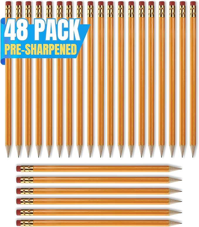 1InTheOffice Lead Pencils, Sharpened Pencils #2 HB, Wood-Cased, Black Lead, Yellow Barrel, 48 Pack