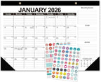 Desk Calendar 2026-18-Month (Jan 2026-Jun 2027) 17x12 Inches, 2 Stickers Included, Desktop/Wall Monthly Calendar for Home, School & Office (Simple black)