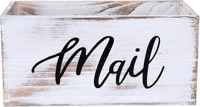 CFYACFY Mail Organizer Countertop Mail and Key Holder for Desk Mail Basket Letter Organizer Caddy Dorm Organizer Rustic Home Decor Mailbox White 5.5*5.5*11.4 Inch