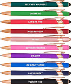 CRME 10 Colore Inspirational Pens Set Laser Engraving Every Pen has Different Quotes 2 IN 1 Stylus Pen Design no Need to Charge Smooth Writing Positive Affirmation Gifts for People Around You