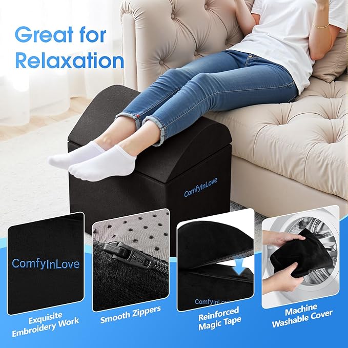 ComfyInLove Foot Rest for Under Desk at Work - Non-Slip Foot Stool with 3 Adjustable Heights, Ergonomic Under Desk Footrest with Washable Cover for Desk, Home, Office, Car (Black)