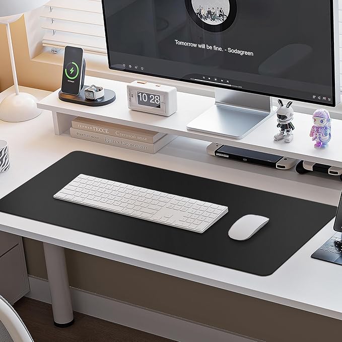 ‎Boutilon Leather Desk Pad Protector,Non-Slip Mouse Pad,Laptop Desk Pad,Office Mouse Mat,Waterproof Leather Desk Blotter,Desk Writing Pad for Office and Home,Laptop Blotter (M-Black,30"x14")