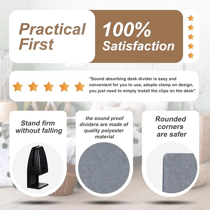 Wesiti 2 Pcs Acoustic Desk Divider Noise Reducing Desk Privacy Panel for Student Table Standing Sound Proof Divider Desktop Claw Office Furniture Partition for Classroom (Gray,59.06 x 15.75 Inches)