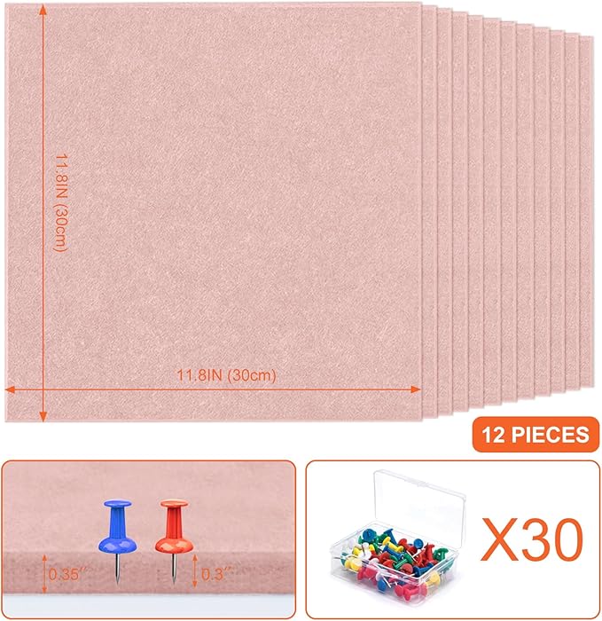 Cork Boards for Walls 48" x 36" Felt Board Alternative, 12 Pack Felt Wall Tiles Bulletin Board, Large Cork Board for Office Pin Board Tack Board Cork Boards