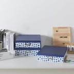 Soul & Lane Blue Spots Decorative Storage Boxes with Lids, Set of 3 Memory Boxes for Keepsakes, Nesting Letter Cardboard Document Storage for Organizing, Photos, Scrapbook
