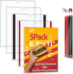 JR-MOV Magnetic Sign Holder 8.5 x 11 - Rigid Plastic Wall Sign Holder Reusable Adhesive Frames, Magnetic Frame for Refrigerator Door Window, Clear Rigid Print Protectors for Paper Picture, 5 Pack
