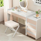 BAMBOOHOMIE Foldable Foot Stool Ottoman, Modern Foot Rest with Bamboo X Legs & Thick Foam Cushion, Folding Foot Stools Small Padded for Bedroom Living Room, Footstool for Chair Couch (White - White)