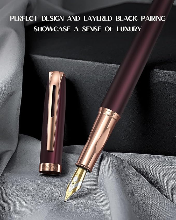 BOCIYER samurai Fountain Pen Set,Hand Polished Medium Nib,Calligraphy Nib(Bent Nib),Includes 8 Ink Cartridges,Ink Refill Converter*2 And Gift Box,Best Pen Gift Set for Men & Women(Dark red)
