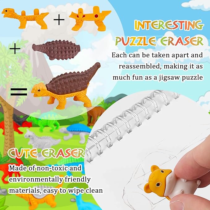 URSKYTOUS 130Pcs Animal Erasers Kids Desk Pets Pencil Erasers 3D Puzzle Bulk Mini Animal Food Eraser Toys Fun Cute Eraser for Classroom Rewards, Game Prizes, Treasure Box, Easter Egg Fillers
