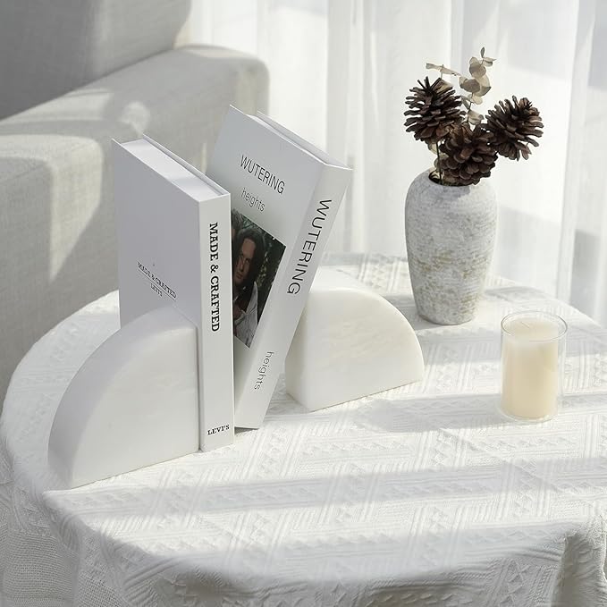 Karibiber Marble Bookend for Shelves, Non-Skid Bookends for Heavy Books, Heavy Duty Book Stopper for CDs, Luxury Book Shelf Holder, Quarter Circle Design Book Ends Decorative, Namib Fantasy, Set of 2
