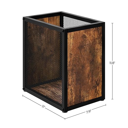 YATINEY Office Trash Can 2 Pack, 4 Gallon Garbage Can, Metal Wastebasket with Wood-Look Panels, Industrial Style Trash Can for Office, Study, Rustic Brown and Black WB03L2BR