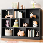 Cozy Castle Black Bookshelf, 3-Tier Open Shelf Bookcase, 10 Cube Storage Organizer with Anti-Tilt Device for Bedroom, Living Room, 55.11" W x 11.61“D x 40.94“H