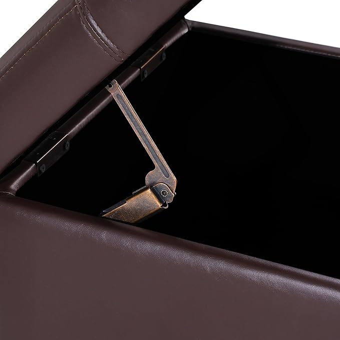 Asense 17 Inch Storage Ottoman Foot Rest,Square Faux Leather Foot Stool,Small Ottoman with Storage,Padded Seat for Entryway,Living Room,Bedroom,Couch,Under Desk,Brown