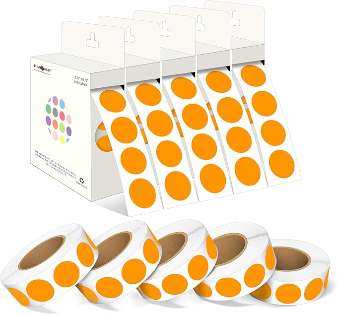 PARLAIM 3/4 Inch Roll Color Coding Labels,10000 per 10 Rolls Round Permanent Adhesive Color Coding Circle Dot Stickers for Office Home (Orange)
