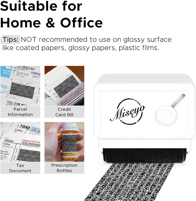Miseyo Identity Theft Protection Roller Stamp Guard Your ID - White(3 Refill Ink Included)