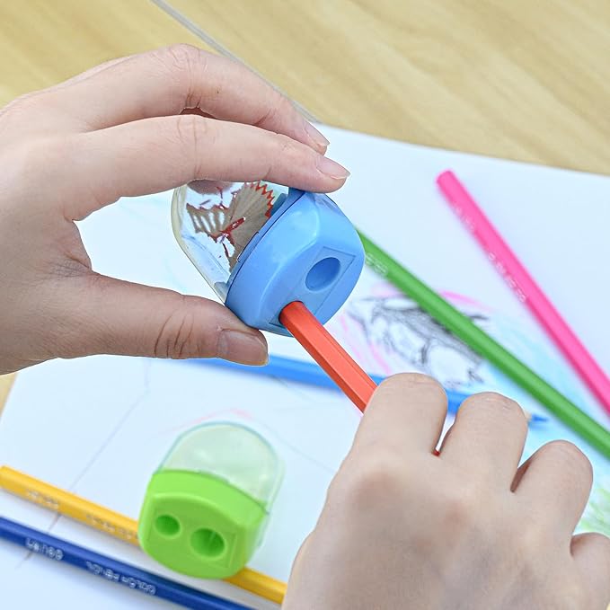 Small Pencil Sharpener for Kids, BOPART 24pcs Colored Pencil Sharpeners Manual Handheld Pencil Sharpener in Bulk for School Classroom Home Office, Dual Holes Sharpener Work on Crayon or Makeup Pencils