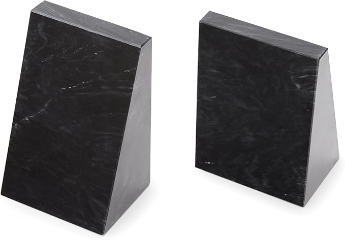 Fox Run Triangular 100% Natural Polished Black Marble Bookends 4 x 3 x 6 inches